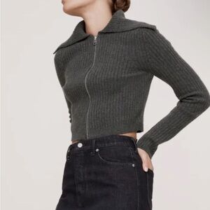 90’s Inspired Y2K Banana Republic Navy Blue Ribbed Bomber Sweater Sz XL